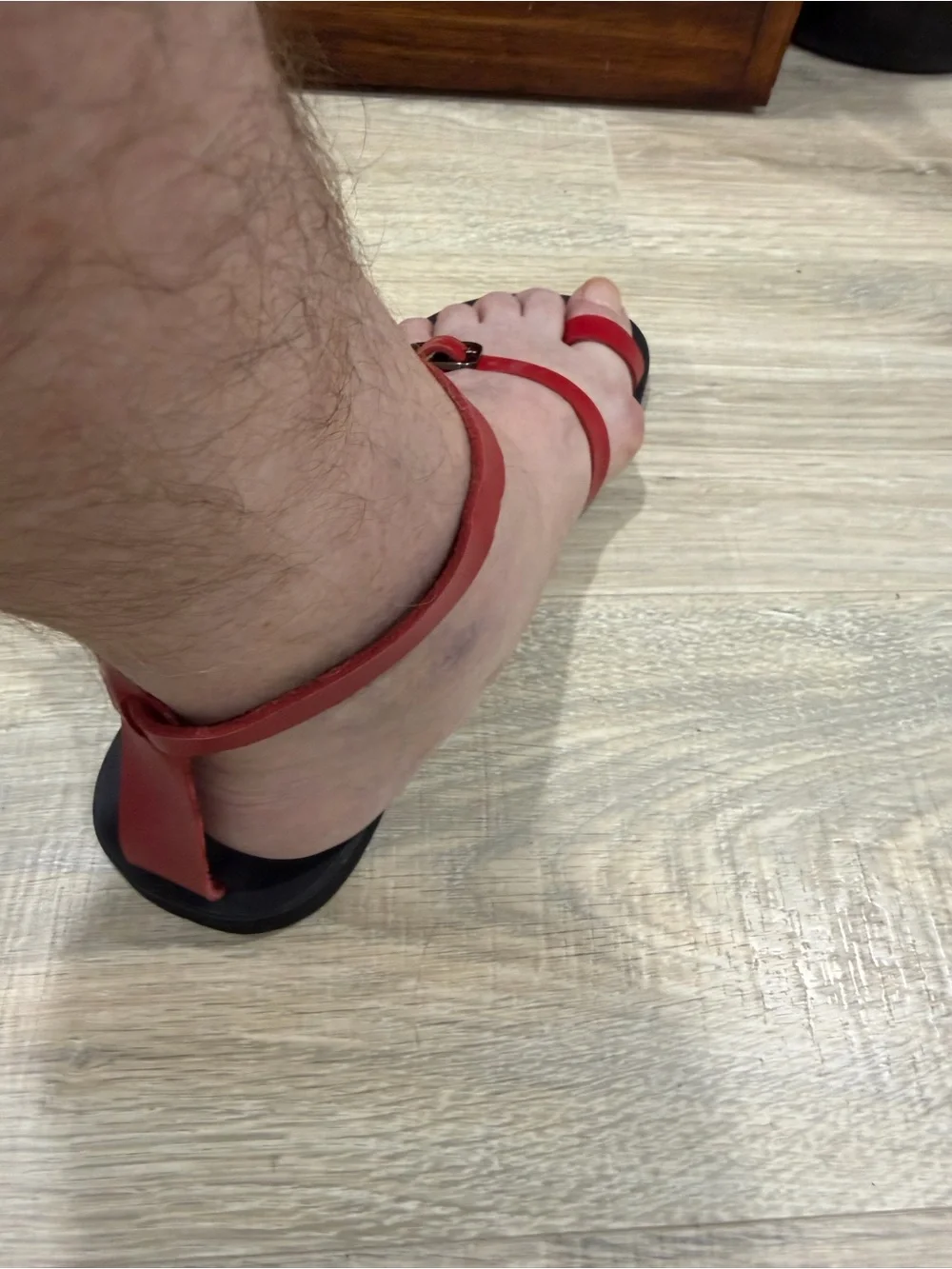 Minimalist Red & Black Leather Calpas Handmade Toe-Loop Sandals US Mens 11